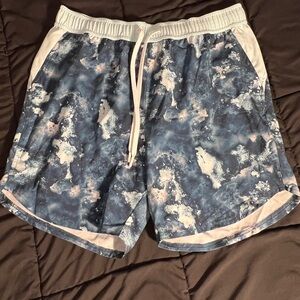 Reebok Blue and White Swim Trunks with Modern Pattern NWOT